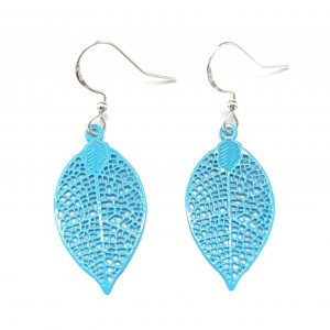 boucles d'oreilles feuilles bleu turquoise piloki