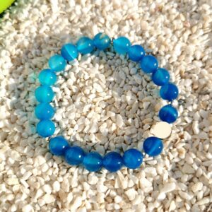 Bracelet perles en pierres naturelles lithotherapie Piloki Agate bleue 8mm