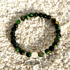 Bracelet perles en pierres naturelles lithotherapie Piloki OEil de tigre verte 6mm